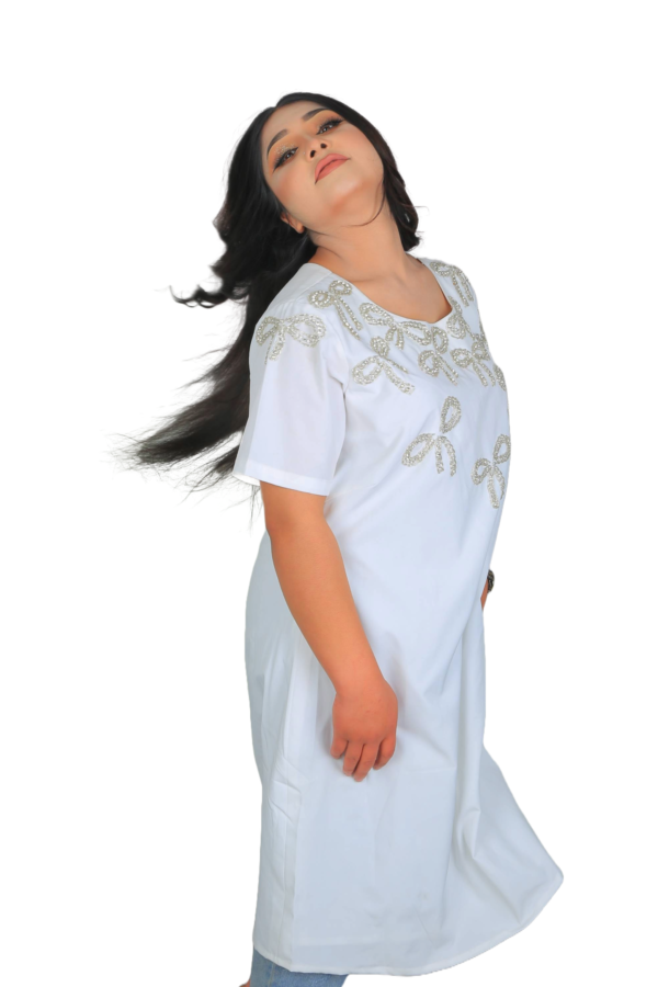 Radiance in White – Hand-Embroidered Pearl Bow Dress - Image 12