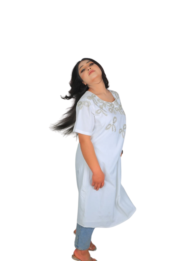 Radiance in White – Hand-Embroidered Pearl Bow Dress - Image 8