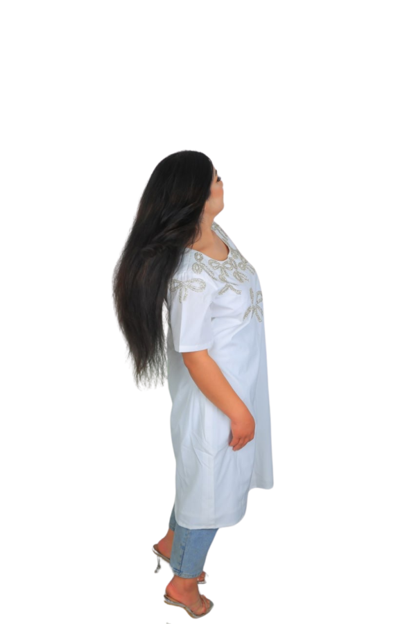Radiance in White – Hand-Embroidered Pearl Bow Dress - Image 6