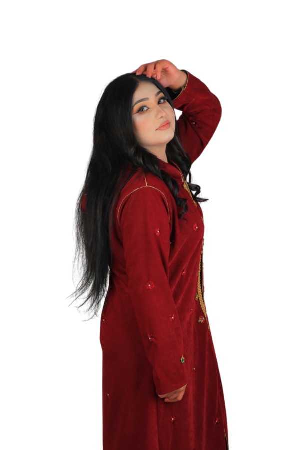 Velvet Maroon – Embroidered Hooded Dress - Image 9