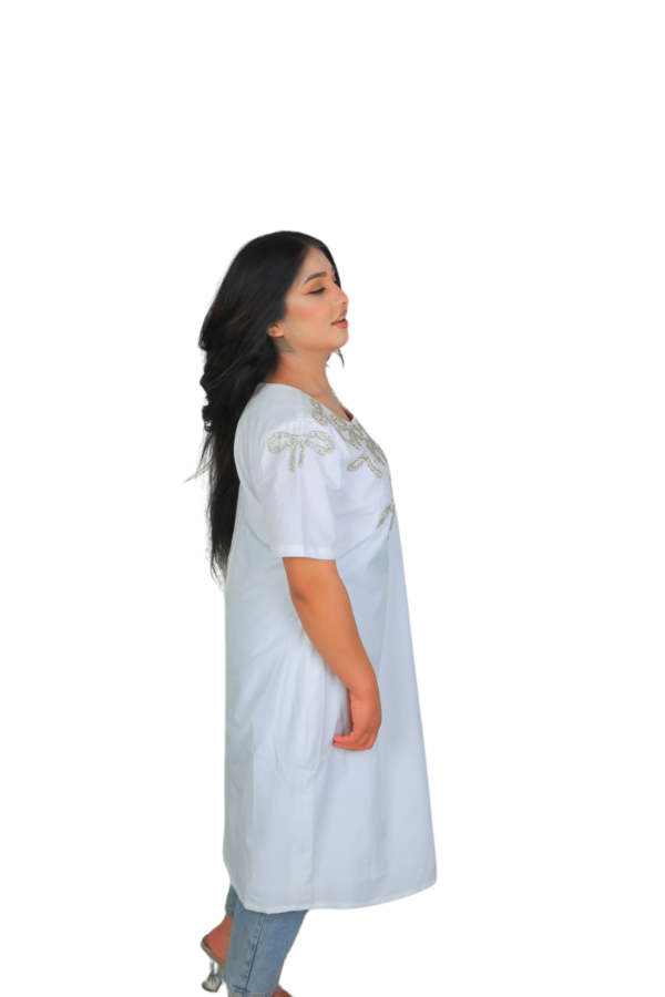Radiance in White – Hand-Embroidered Pearl Bow Dress - Image 5