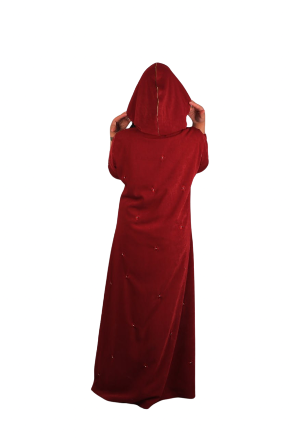 Velvet Maroon – Embroidered Hooded Dress - Image 8