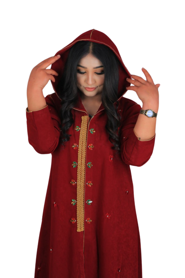 Velvet Maroon – Embroidered Hooded Dress