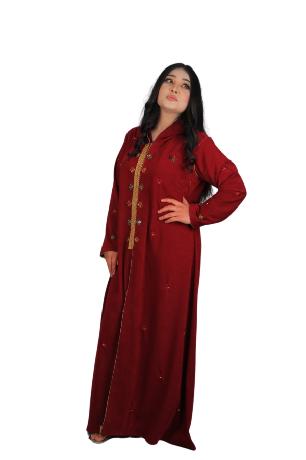 Velvet Maroon – Embroidered Hooded Dress - Image 5