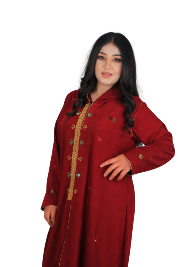 Velvet Maroon – Embroidered Hooded Dress - Image 4