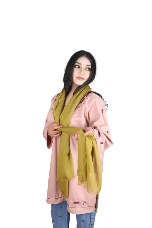 Olive Bloom – Handwoven Cashmere Scarf - Image 2