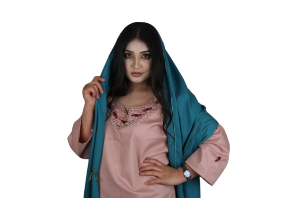 Teal Grace – Hand-Embroidered Scarf - Image 4