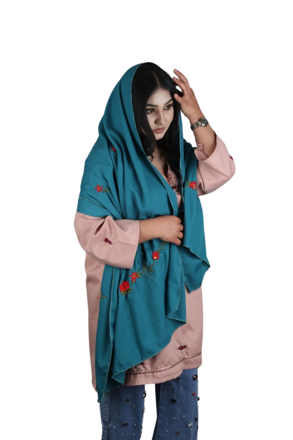Teal Grace – Hand-Embroidered Scarf - Image 3